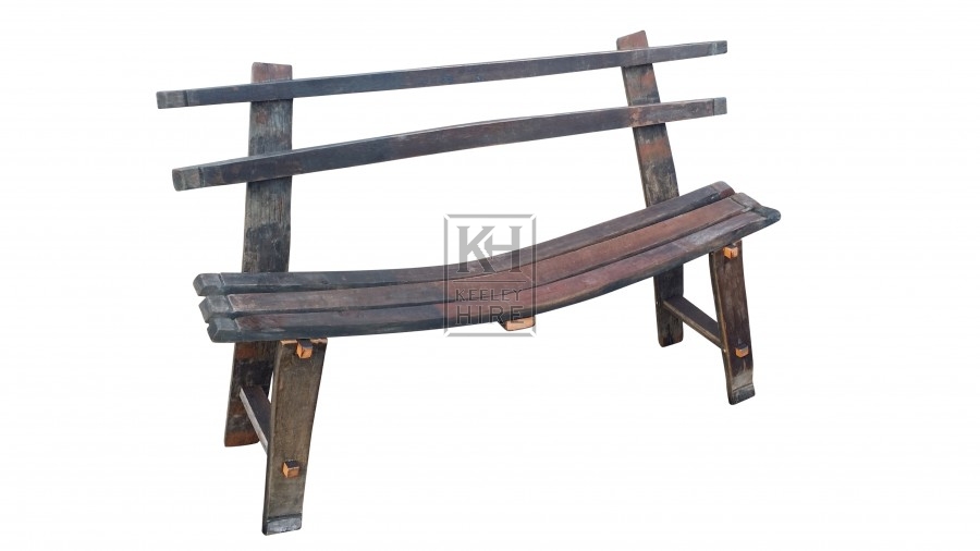 Barrel stave bench with back
