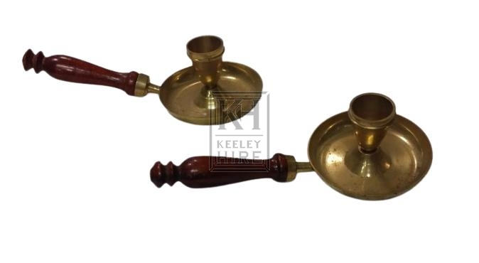 Brass candle holder with wood handle