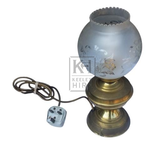 Brass oil lamp with large glass shade