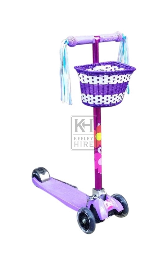 3-wheel childs purple scooter & basket