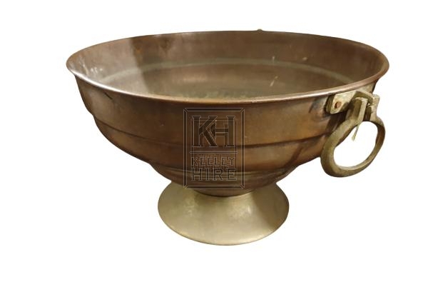 Large copper bowl with ring handles