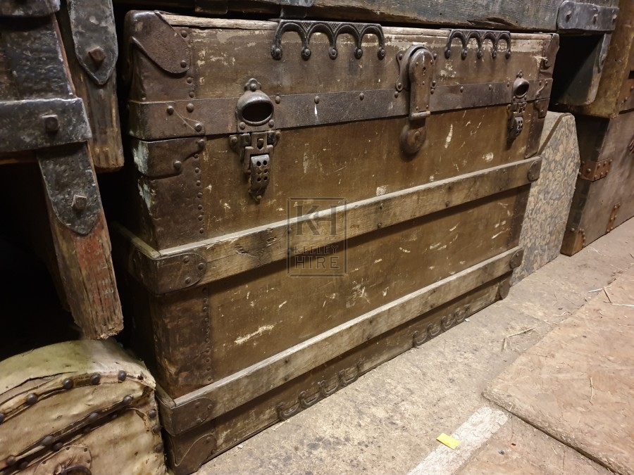 Large flat top trunk with wood banding