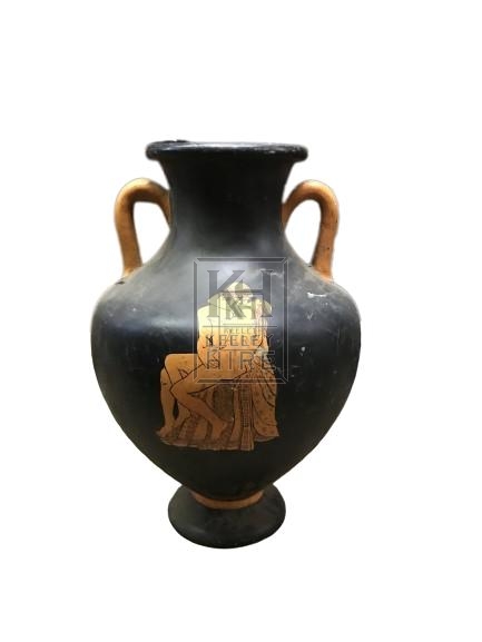 Black Shaped Urn with Grecian Design