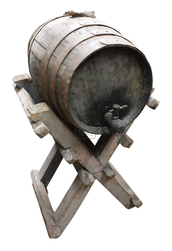 Medium Wood Barrel On X-frame Stand