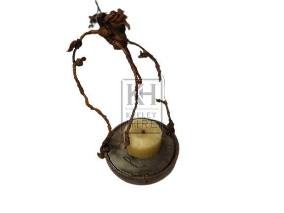 Wood bowl candle holder & leather handle