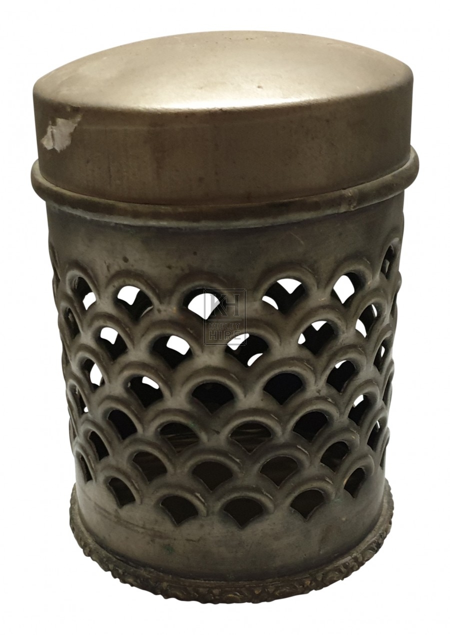 Ornate metal pot with lid