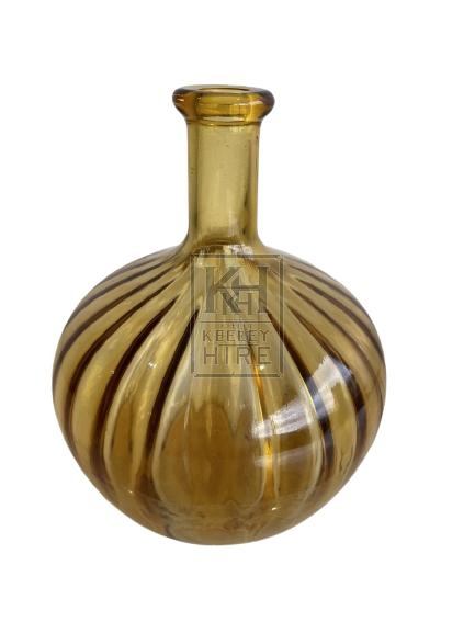 Bulbous Ribbed Glass Amber Vase