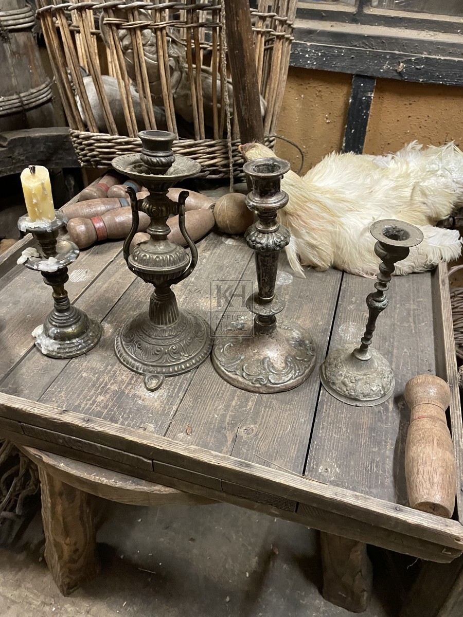 Assorted Ornate Brass Candle Holders