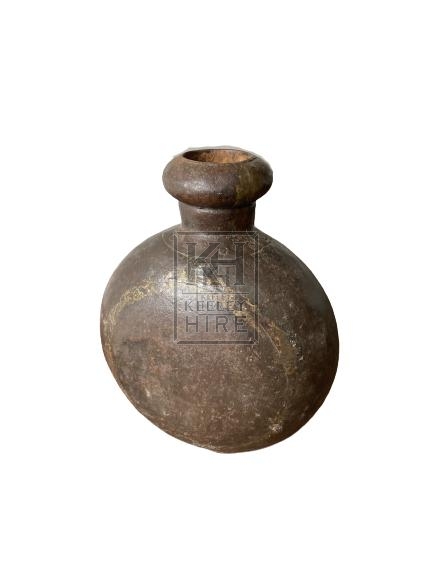 Aged Round Metal Flask