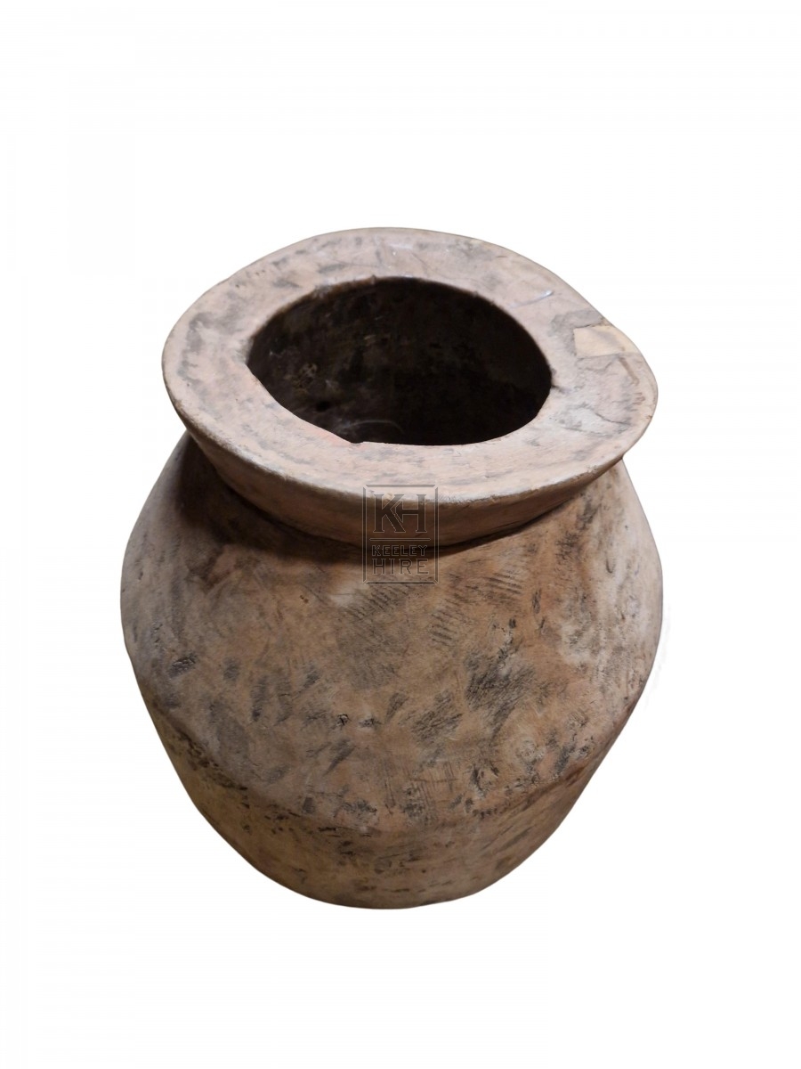 Tall Wooden Pot with Carved Band