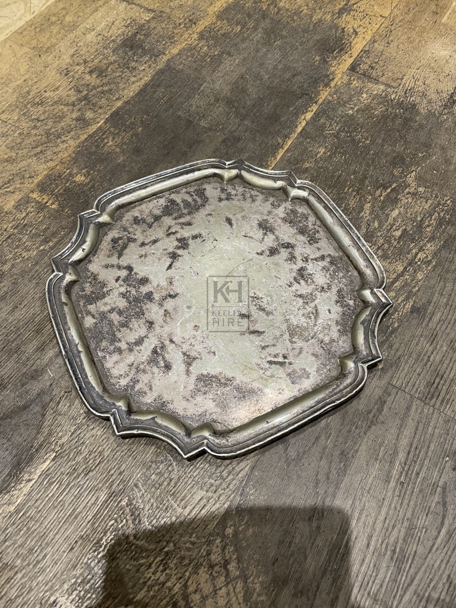 Shaped Silver Tray with Aged Surface