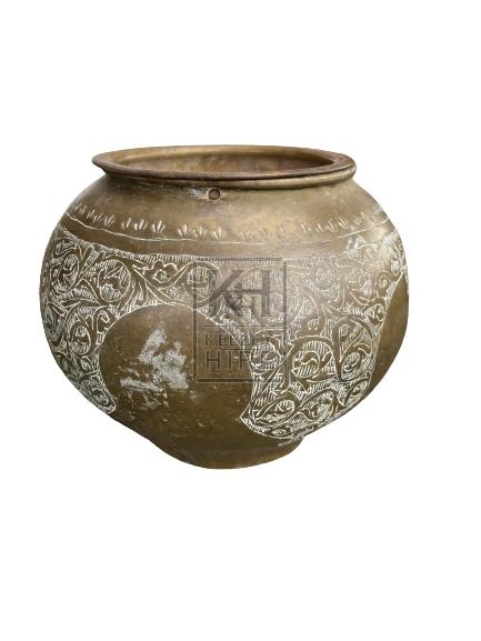 Engraved Copper Urn With Lid