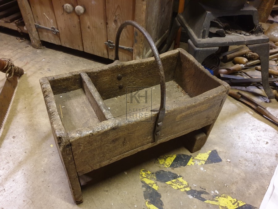 Wood tool box with iron handle on legs