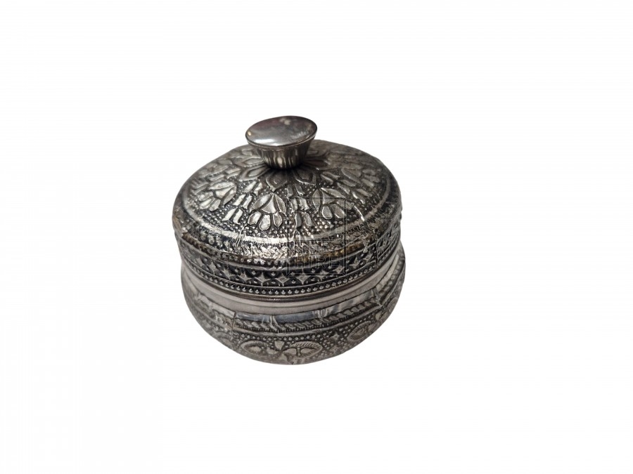 Small Ornate Round Silver Pot