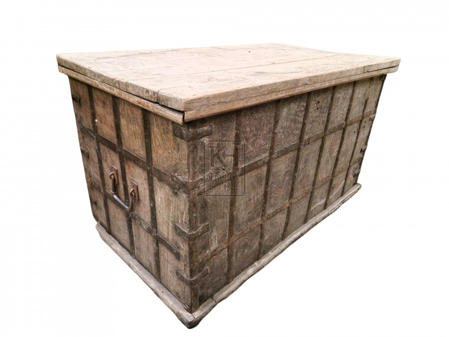 Large Flat Top Trunk With Iron Work