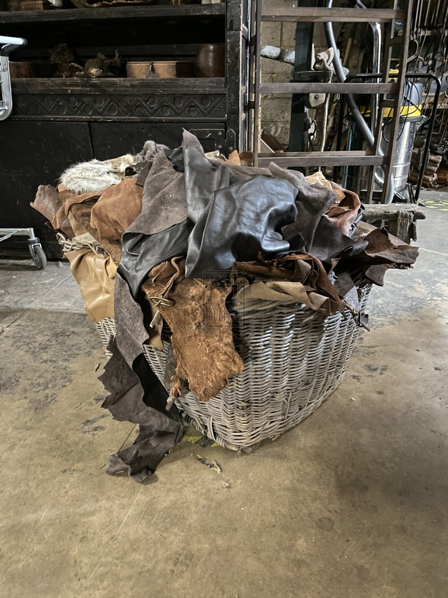 Large Wicker Basket of Leather and Skins