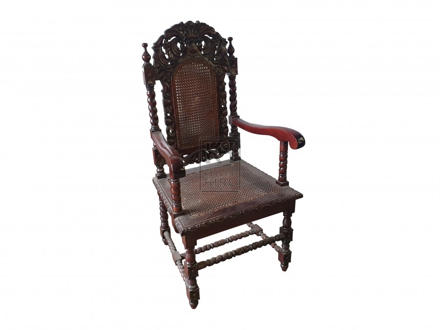 Polished carved lattice chair with arms