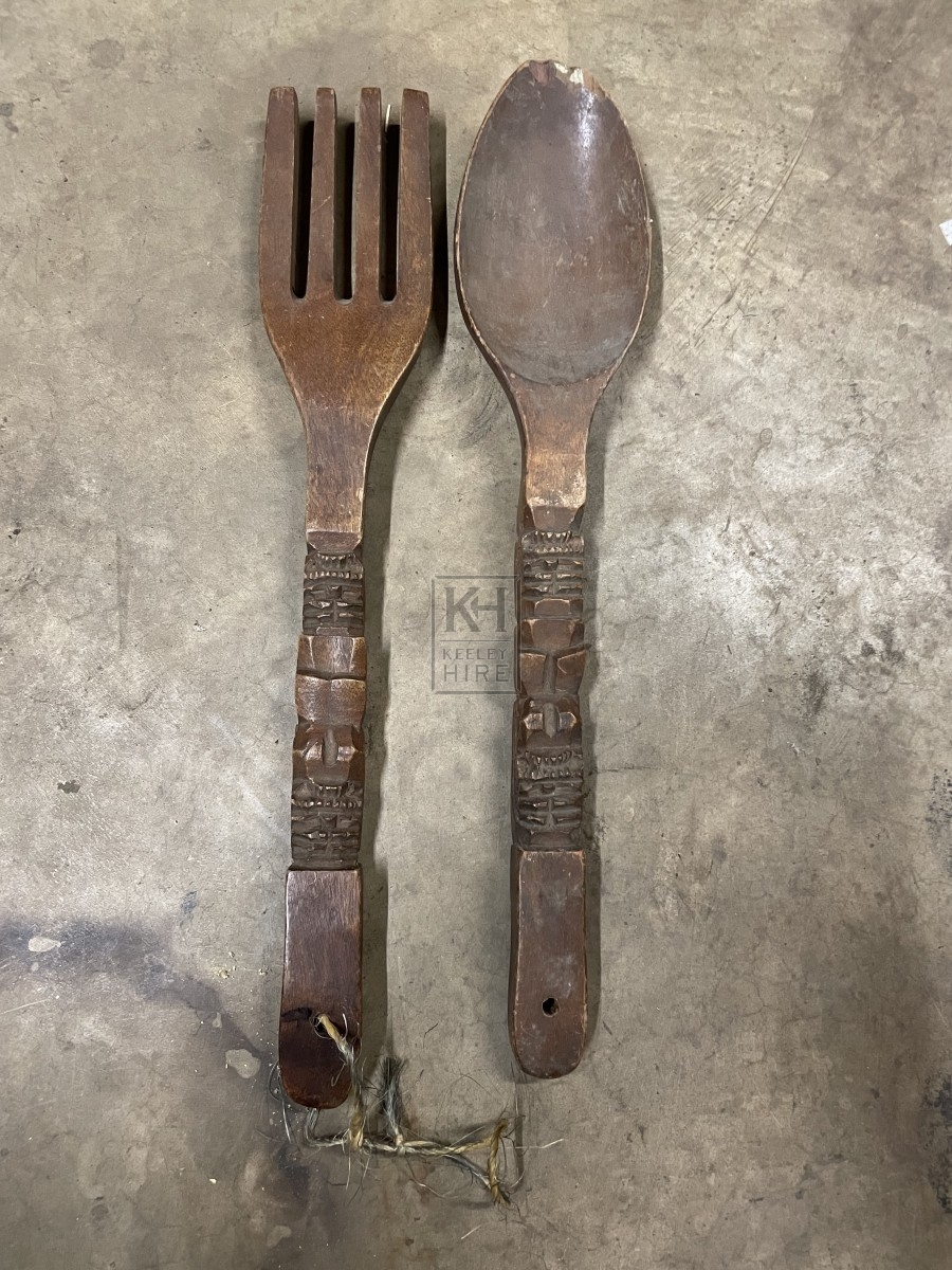 Large Carved Fork and Spoon