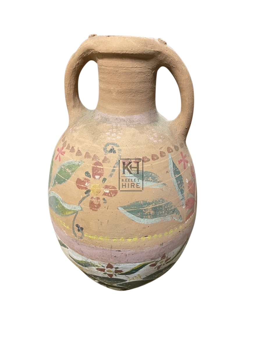 Large Painted Earthenware 2 Handle Urn