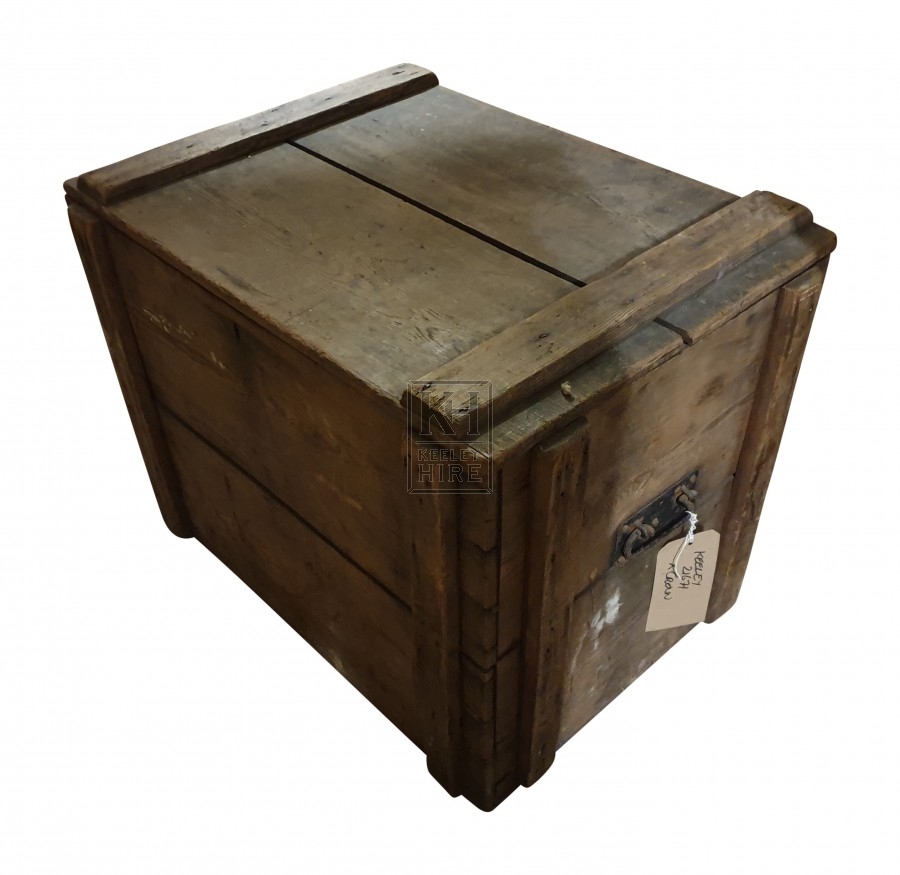 Square wood crate with metal handles