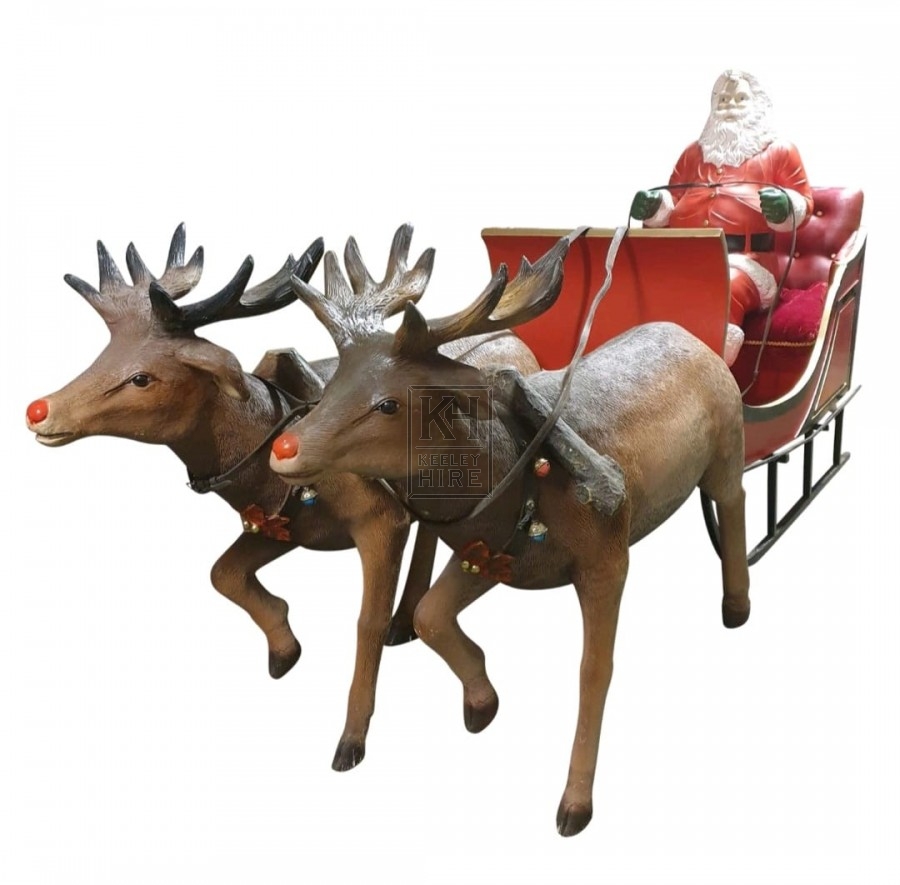 Red resin sleigh & santa & reindeer