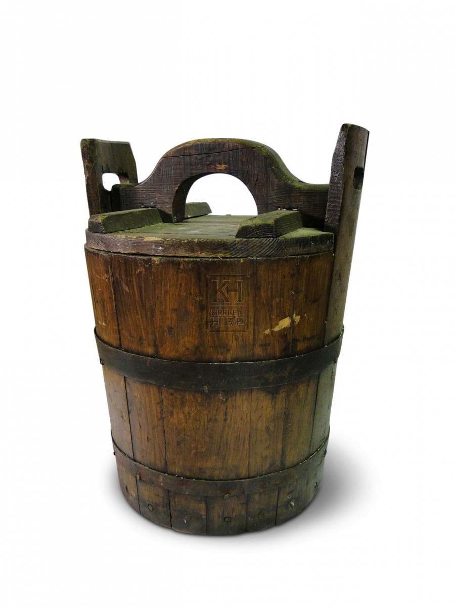 Shaped handle wooden bucket with lid