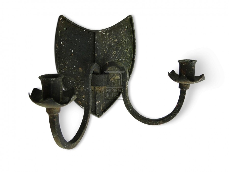 Double Iron Wall Shield Candleholder