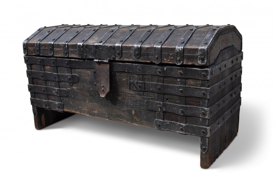 Dark Wooden Coffer Chest with Iron Bands