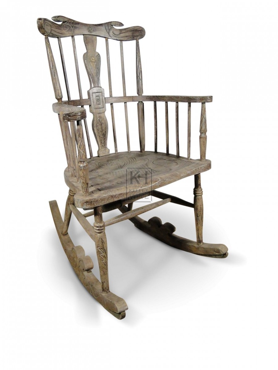 Grey Carved Rocking Chair