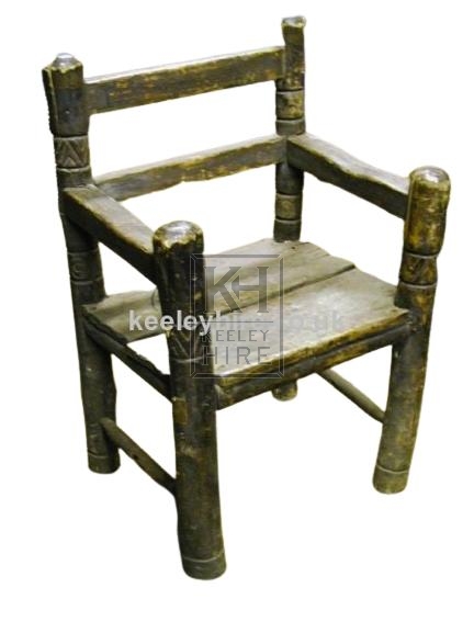 Early Wood Chair with Carved Posts