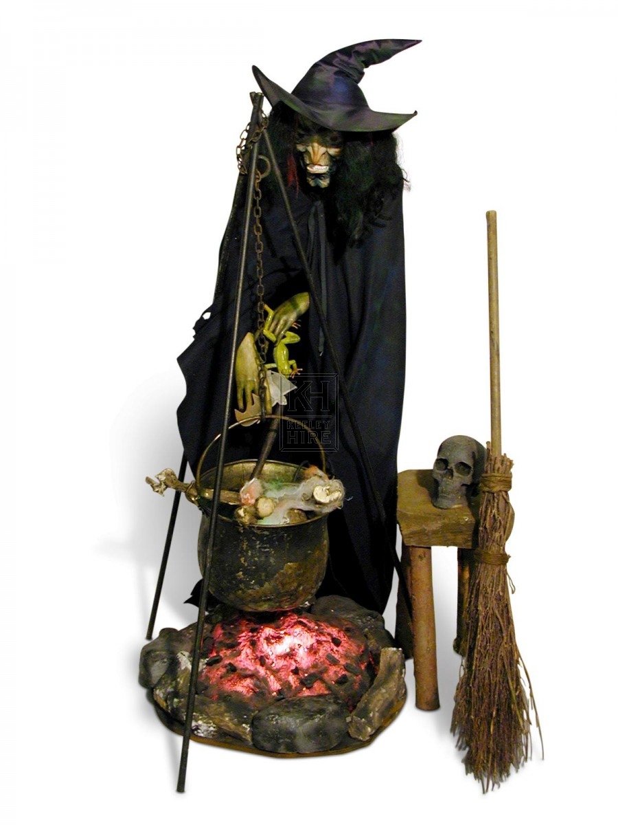 Witch with broom and fire