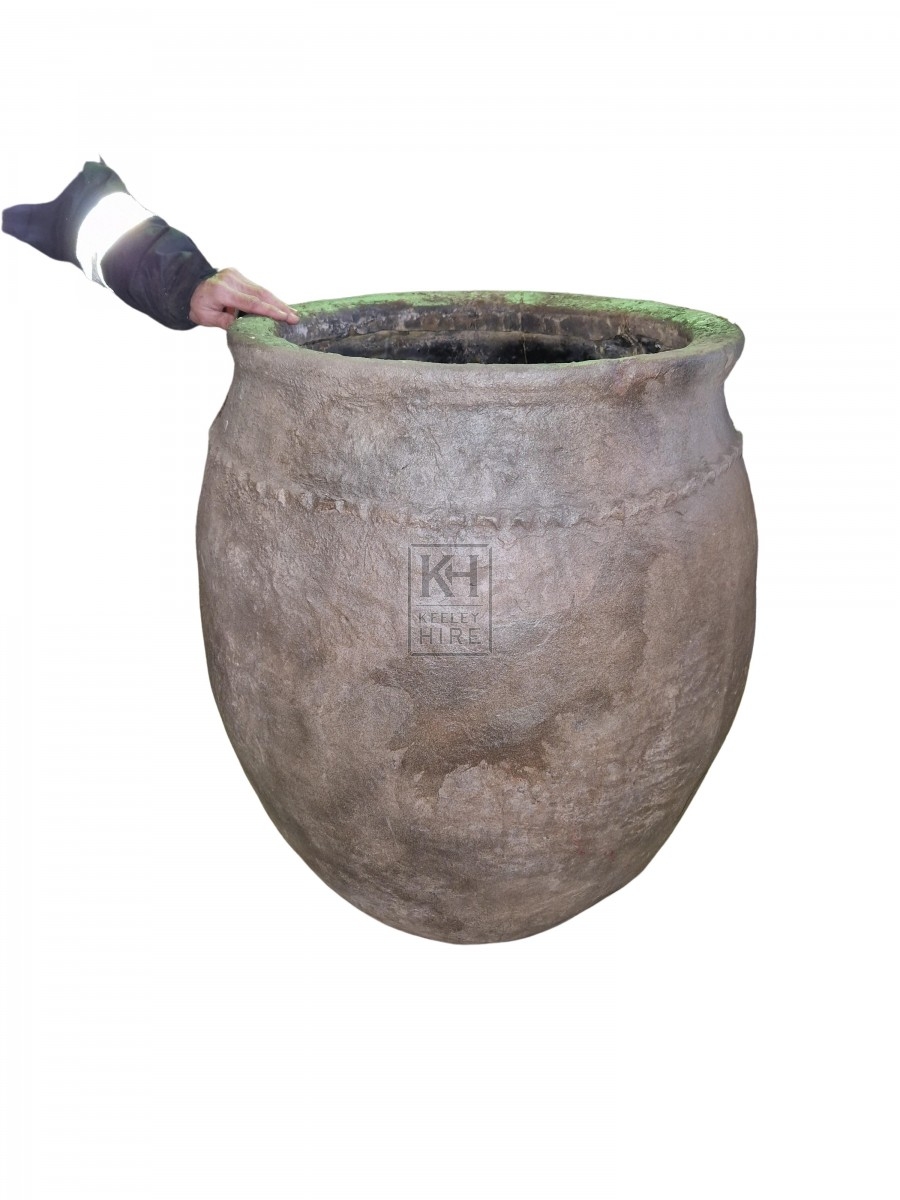 Bulbous urn with rope & leather top