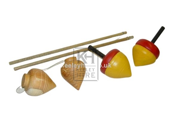 Wood painted spinning tops & sticks