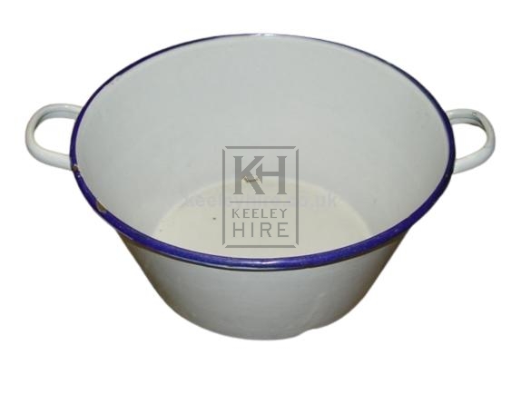 Enamel Bowl with Handles White