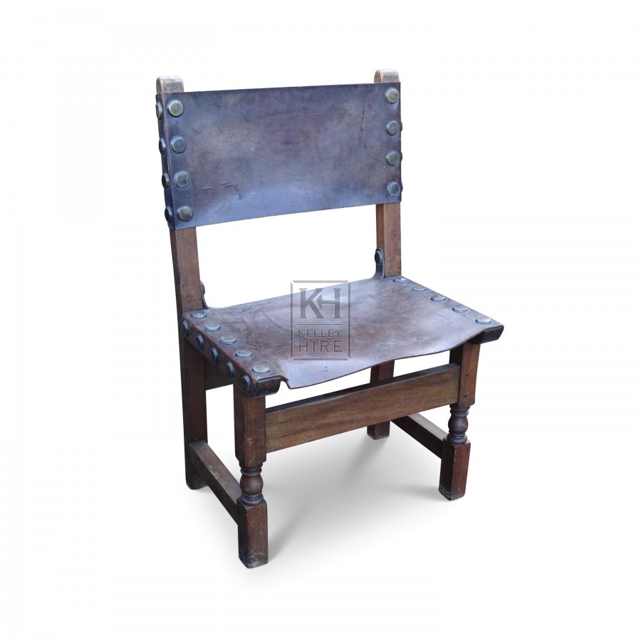 Period wood chair with leather seat