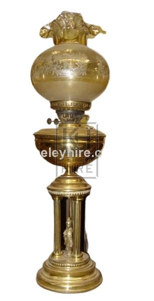 Brass Oil Lamp with Glass Shade