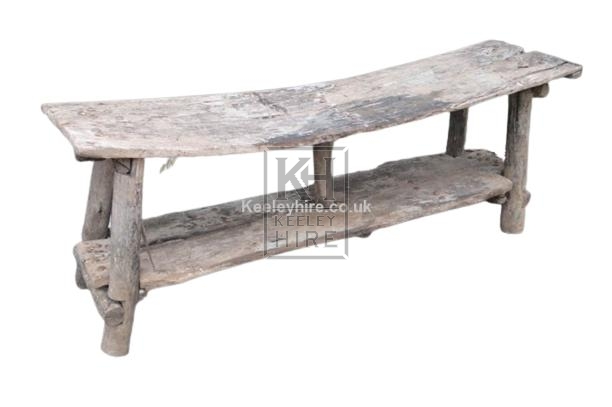 Low wood curved rustic bench