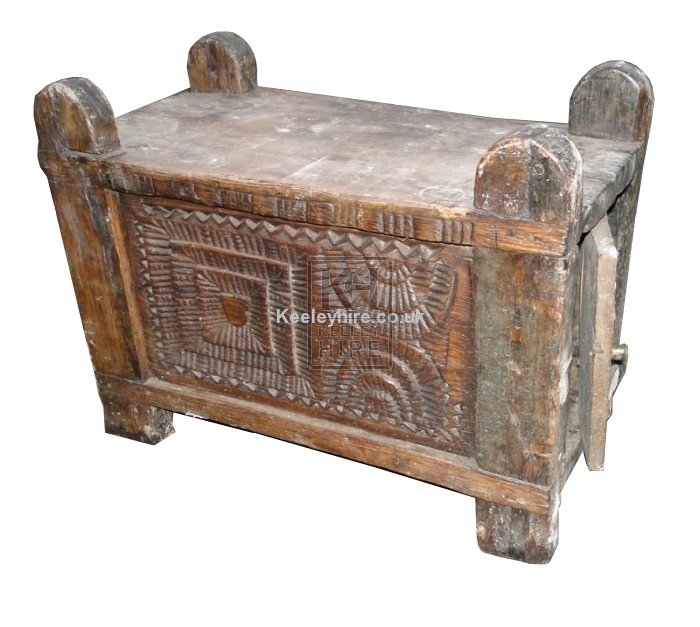Carved wood chest with door