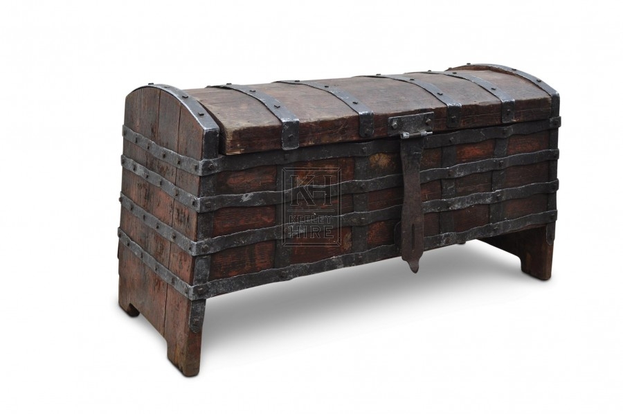 Large Iron bound Wood Coffer Chest