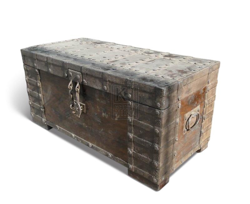 Studded wooden chest with ring handles