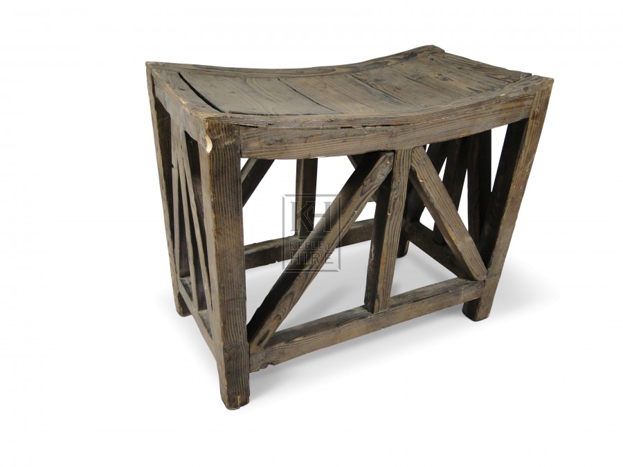 Wooden box frame stool with curved seat