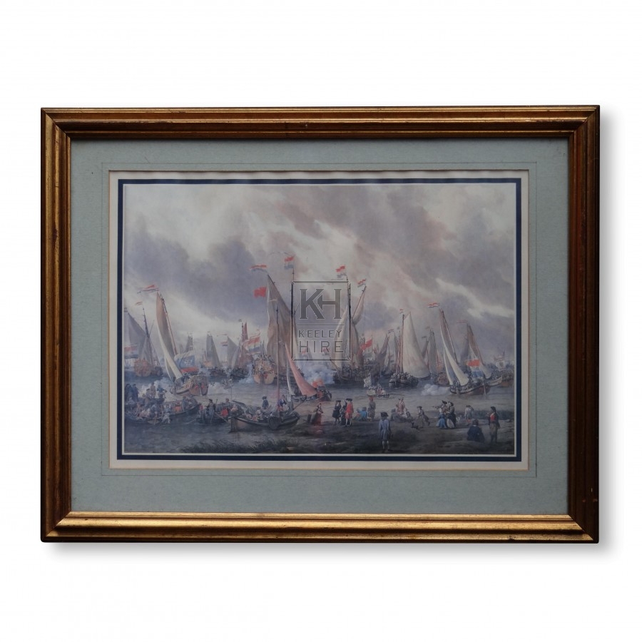 Painting of Sailing Ships Firing Cannons