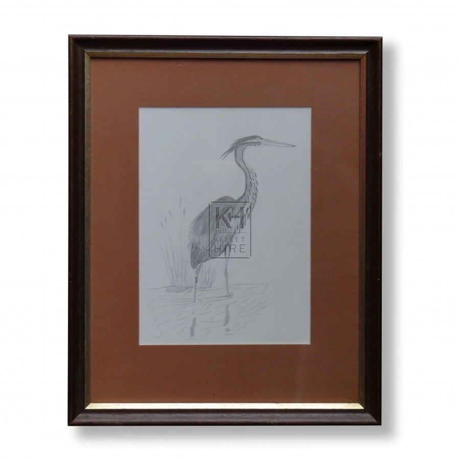 Framed Sketch of a Heron
