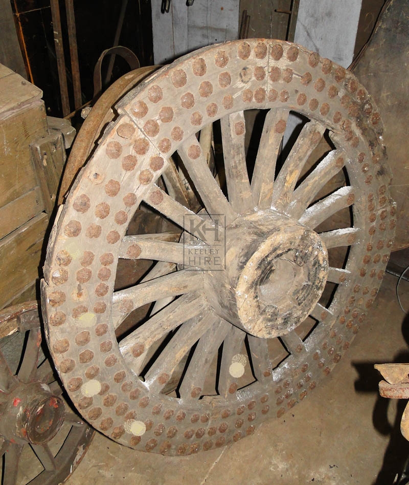 Large early cart wheel with iron rivets