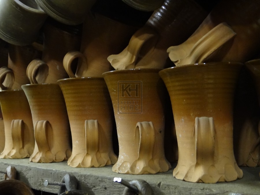 Tapered Ribbed Earthenware Tankards