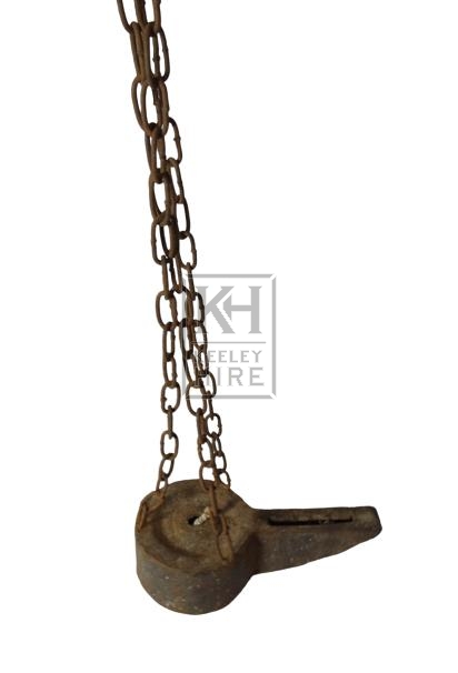 Iron oil lamp on chains