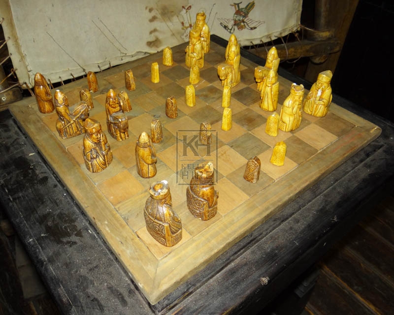 Wood chess board with pieces