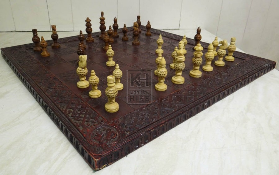 Early chess set with pieces