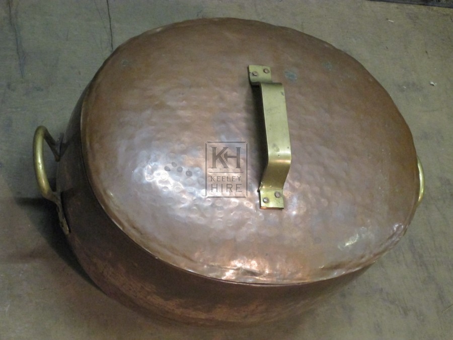 Large Copper Pan with Lid & Brass Handle