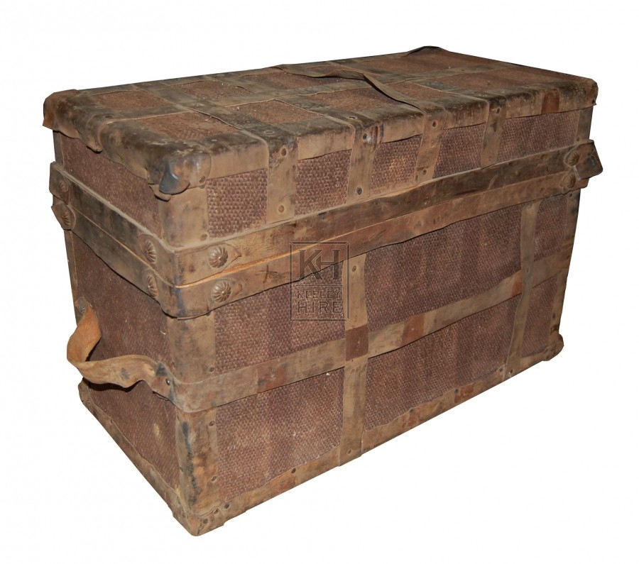 Leather Strapped Material Covered Chest